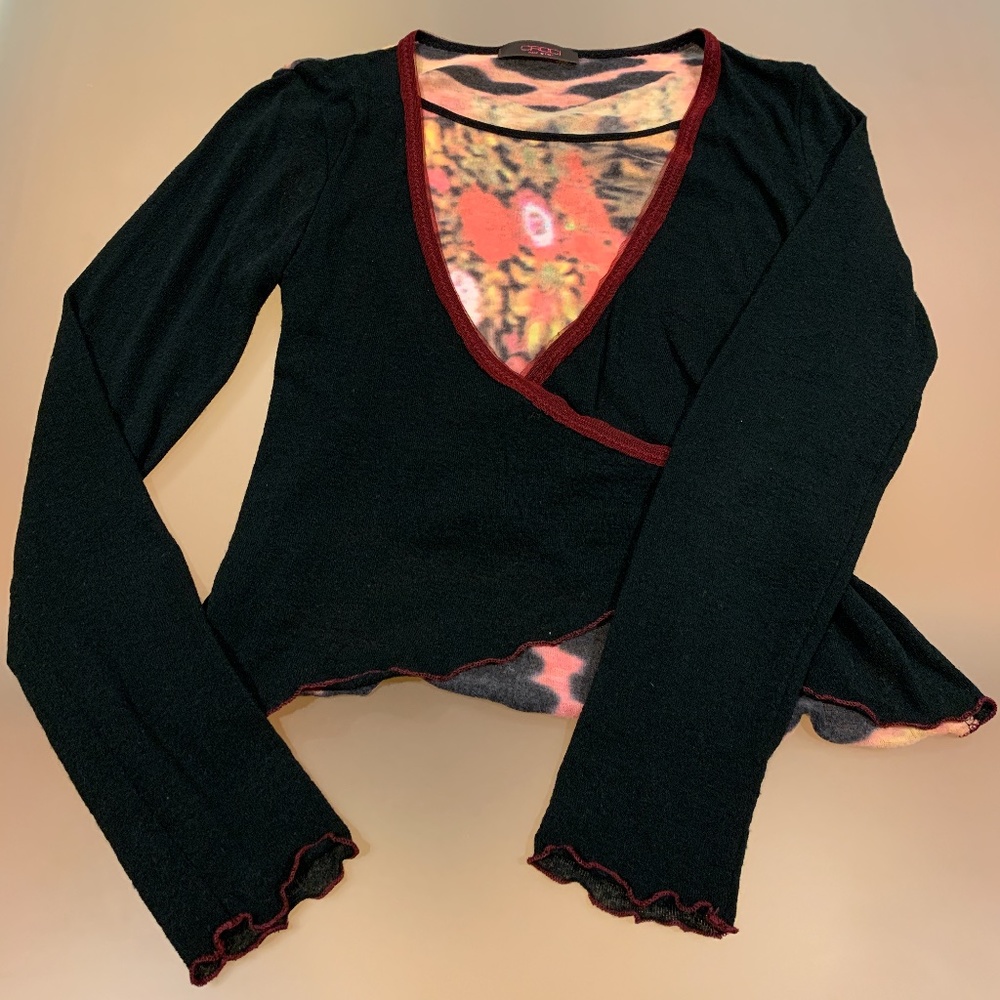 CROCI Italy long sleeve black flower shirt